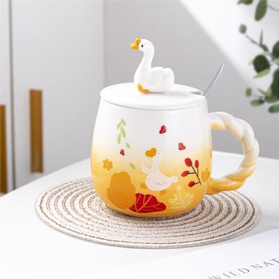 Schattig Meisje Keramische Beker Grote Witte Gans Mok Kantoorbeker Souvenir Waterbeker Verloopkleur Koffiekop 450ml