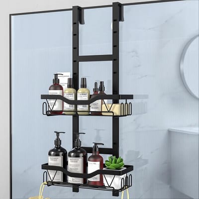 Zwarte Douche Organizer - 2-laags Ophangrek Badkamer