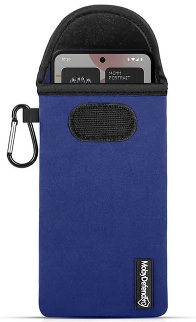 MobyDefend Hoesje - Geschikt voor Nothing Phone (3a) Pro - Neopreen Pouch Met Karabijnhaak - Insteek - Riemlus - Blauw