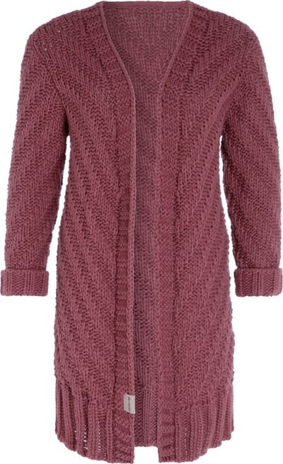 Knit Factory Sally Gebreid Dames Vest - Grof gebreid rood damesvest - Cardigan voor de herfst en winter - Middellang vest reikend tot boven de knie - Stone Red - 40/42