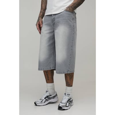 Tall Essential Longline Denim Jorts | Light Grey | Size 46