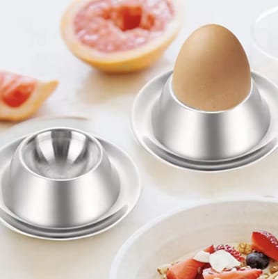 CHPN - Eierdopjes - Eierdoppen - 2 stuks - Eierhouders - Ontbijttafel accessoires - 8/2,5CM - RVS - Zilverkleurig - Eierstaanders