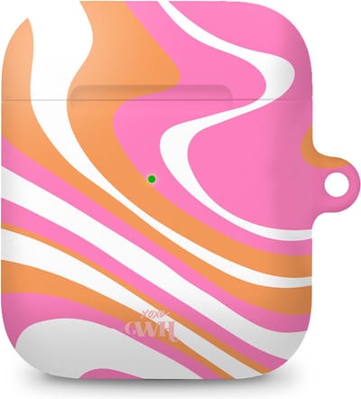 xoxo Wildhearts hoesje geschikt voor AirPods 1 / 2 - Chasing Sunsets - Matte - Ook als telefoonhoesje verkrijgbaar - schokbestendige case - koptelefoon hoesje - Mat - Beschermhoes met golvende print - golven - Beige - Oranje - Roze