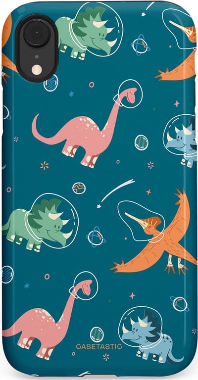 Casetastic hoesje geschikt voor Apple iPhone XR - Dubbellaagse bescherming - Ruimte raptors - Fashion Case - Petrol Perzik