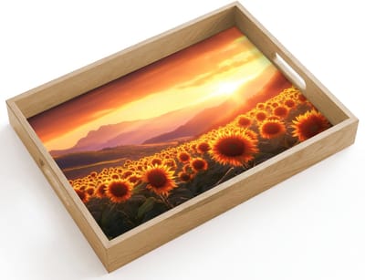 Dienblad hout 40x30 cm - Schootdienblad - Zonnebloemen - Zonsondergang - Landschap - Borrelplank rechthoek - Plateau dienbladen