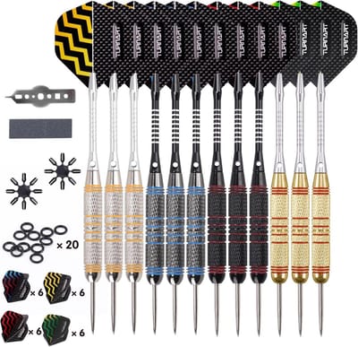 Dartpijlen Set - Stalen Darts - Wedstrijd Spelen - Speciaal Grip Ontwerp - 12 Stuks 24 Gram - Goud