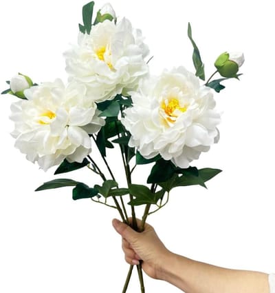 3 Stuks Witte Pioenrozen Kunstbloemen, 60 cm Zijde Bloemen met Stelen, Decoratie voor Bruiloften, Tafeldecoratie en Vaas Versiering