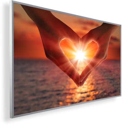 Infrarood Verwarmingspaneel 130W met fotomotief en Smart Thermostaat (5 jaar Garantie) - Sunset hand heart 47