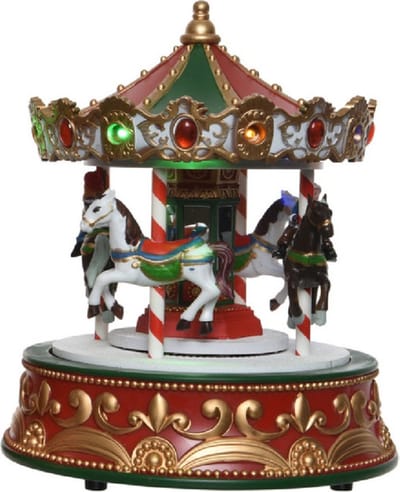 Lumineo kerstdorp draaimolen - draaiend - met licht en muziek - 21,5 cm - carrousel