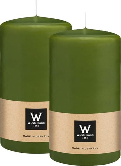 Wiedemann Cilinderkaars/stompkaars - 2x - olijfgroen - 13 x 7 cm - 52 branduren - zuilkaarsen