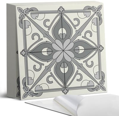Coloray Plaktegels - Bloemenpatroon met symmetrie Portugese Tegels - 30 cm x 30 cm - Grijs Plaktegels - 9 stuks - Vierkant PVC Tegels - Plaktegels Keuken - Zelfklevende Vloertegels - Vinyl Tegels Zelfklevend - Zelfklevende Tegels