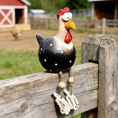 Handgemaakt keramieken kip tuinbeeldje, decoratieve tuindecoratie voor buiten, vrolijke kip, tuinfiguur, Pasen, uniek tuinaccessoire, zwart