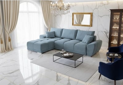 Hoekbank met Slaapfunctie en Opbergruimte - Luxe Fluwelen L-Vorm Slaapbank 289x189 cm - Uittrekbare Hoekbank met Kussens - Marine Blauw - Novihome