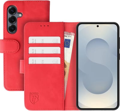 Rosso Element Geschikt voor Samsung Galaxy S25 | Wallet Book Case | Portemonnee Hoesje | 3 Pasjes | Magneetsluiting | Stand Functie | Rood