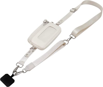 Nylon Telefoon Riem met Clip – Wit – Verstelbare Phone Strap met Kaart- en Portemonneeclip, Polsband en Crossbody Lanyard voor Handsfree Gebruik