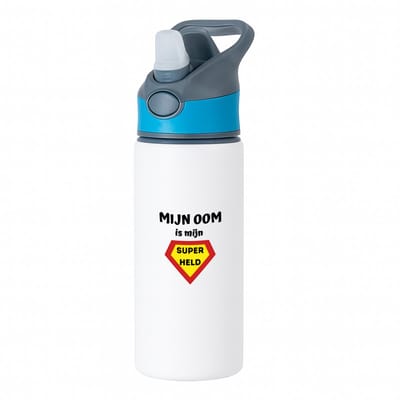 Hacebo® - mijn oom is mijn superheld waterfles met rietje blauw - Oom - super oom - verjaardag - cadeautje voor oom - oom artikelen - kado - geschenk - water fles - 650ML