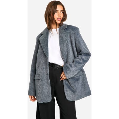 boohoo Dames Belted Wool Look Coat | Grey | Maat: 12