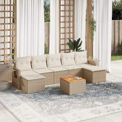 vidaXL - 8-delige - Loungeset - met - kussens - poly - rattan - beige