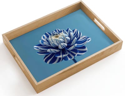 Dienblad hout 40x30 cm - Schootdienblad - Bloem - Blauw - Bloemblaadjes - Streepjes - Borrelplank rechthoek - Plateau dienbladen