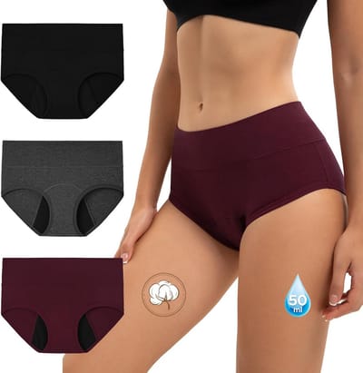 Menstruatie Ondergoed - Katoen Slips - Extra Bescherming - Hoge Taille Model - 3 Stuks - Zwart