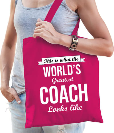 Worlds greatest COACH cadeau tasje roze voor dames - verjaardag / kado tas / katoenen shopper voor mental / sport / coaches