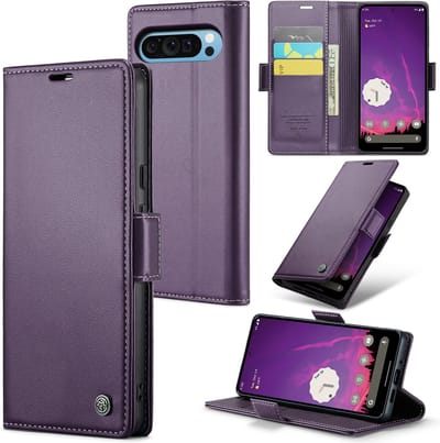 CaseMe Wallet Case met RFID Bescherming en Magneetsluiting voor Google Pixel 9 Pro XL / 10 Pro XL _ Paars