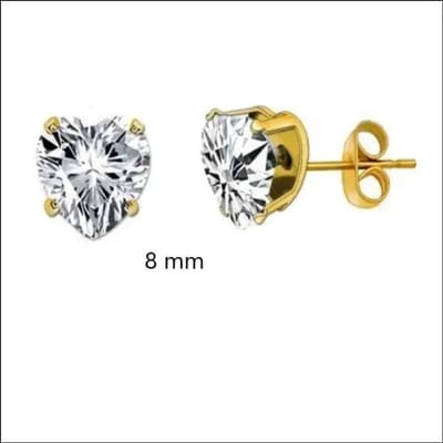 Aramat Jewels | Oorbellen | Stalen Hartjes Oorstekers Zirkonia – Diverse Kleuren & Maten 316L RVS | Goudkleur / 8 mm / Transparant | | | Staal | Kinderen, Volwassenen | Verkleurd niet