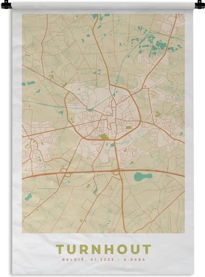 Wandkleed - Wanddoek - Vintage - Plattegrond - Stadskaart - Turnhout - Kaart - 120x180 cm - Wandtapijt
