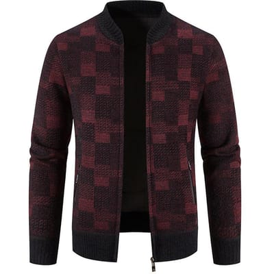 Herfst en Winter Nieuwe Heren Fleece Gebreid Vest Mode Baseball Kraag Jas Heren Casual Geruit Trui Jas XXXL black