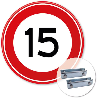 Verkeersbord Maximum snelheid 15km - A01-15 - Weerbestendig Aluminium - Ø60 cm - Bevestiging: Met hekbeugels (voor spijlen- of gaashek)
