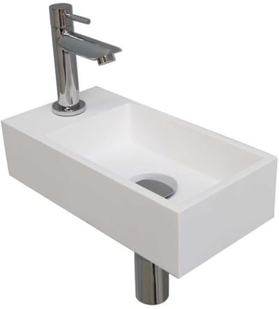 INK - Fonteinpack Polystone Links incl. Fonteinkraan - Design Sifon - Design Plug en Montageset - 360x180x90 Mm - Mat Wit/chroom
