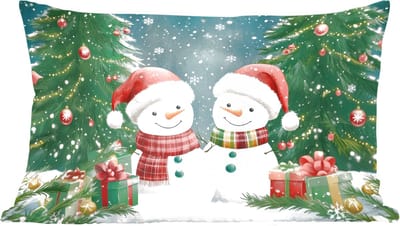 Sierkussens - Kussentjes Woonkamer - 60x40 cm - Sneeuwpop - Kerstsneeuw - Groen - Rood