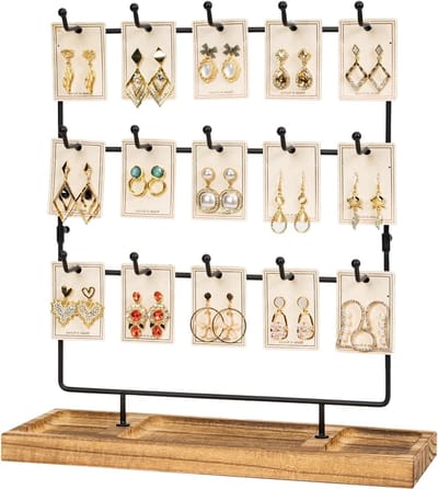 Houten Oorbellen Organizer met 15 Haken voor Oorbellen, Sieraden, Armbanden en Kettingen - Ideale Sieradenopslag voor Vrouwen en Meisjes