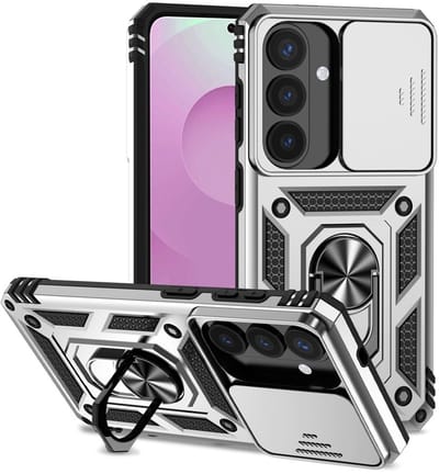 Coverup Hoesje - Geschikt voor Samsung Galaxy S26 Hoesje - Coverup Armor Ring Kickstand Back Cover met Camera Shield - Grijs