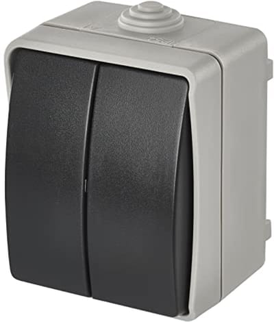 Waterdichte serieschakelaar met dubbele wippen voor verlichting, 250 V/10 AX, kunststof, IP54, wandmontage