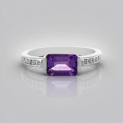 Cavill - Zilveren ring met Uruguay amethist 0,925 ct en zirkonia 0,085 ct - 925 Sterling zilver platina coating - elegant, modieus, achthoekig