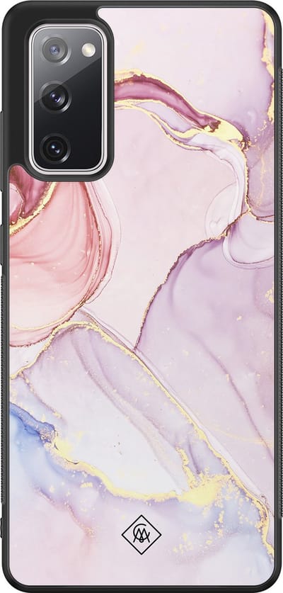 Casimoda® hoesje - Geschikt voor Samsung Galaxy S20 FE - Marmer roze paars - Zwart TPU Backcover - Marmer - Roze