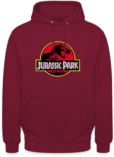 Jurassic Park Klassiek Logo In Rood Met T-Rex Hoodie Unisex