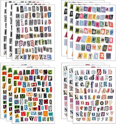 852 letterstickers voor tijdschriften en boeken, retro letterstickers voor scrapbooks, kleine letterstickers, geschikt voor scrapbookaccessoires, agenda's en notitieboeken.