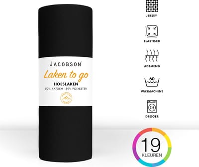 Jacobson - Hoeslaken - 90x200cm - Jersey Katoen - tot 25cm matrasdikte - Zwart