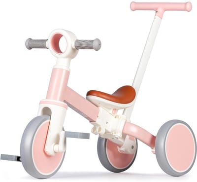 4-in-1 Driewieler met Duwstang – Loopfiets & Kinderfiets – Verstelbaar & Meegroeiend – Voor Peuters 1–4 Jaar – Veilig & Stabiel – Binnen & Buiten Gebruik
