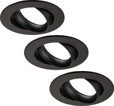 Ledvion - 3X LED Inbouwspot Rio - Zwart - Dimbaar - 3W - 6500K - Ø85 mm