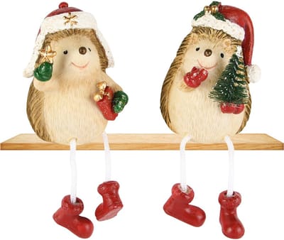 Dekoratief | Egeltje m/hangbeentjes, rood/bruin, resina, 5x5x7cm, set van 2 stuks | A255717