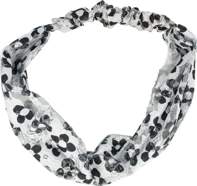 Haarsoires Haarband 3-in-1 - Kant Stof - Bloemenprint - Zwart Wit - Comfortabel Jersey - Casual & Sportief