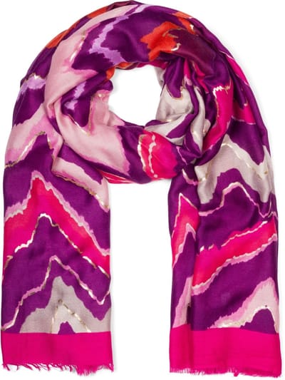 styleBREAKER Damessjaal met kleurrijk zigzagpatroon en metallic accenten, stola meerkleurig gekarteld 01016221, roze-violet, Eén Maat
