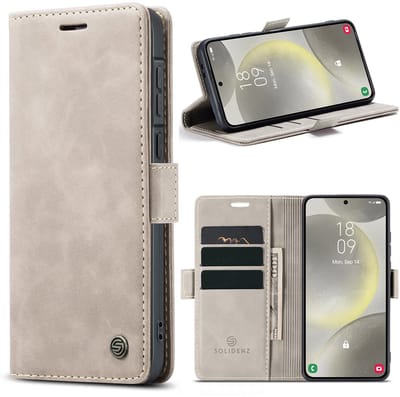 Solidenz Hoesje - Geschikt voor Samsung Galaxy A37 - Urban Book - Telefoonhoesje met Pasjeshouder - Beige