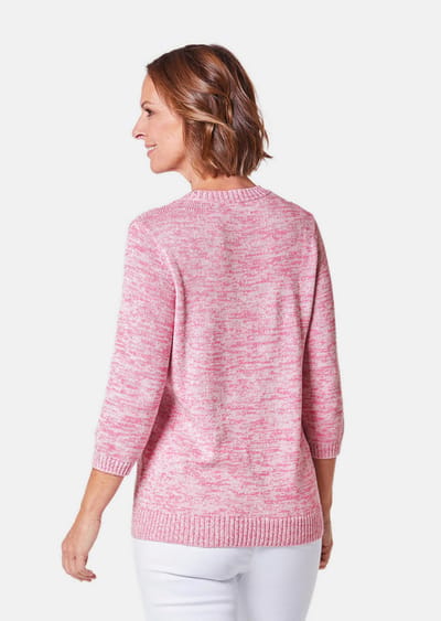 Pullover met mooi ajourmotief - rosé / gedess. - Gr. 50 van Goldner Fashion