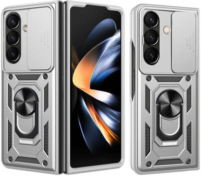 MobyDefend Hoesje - Geschikt voor Samsung Galaxy Z Fold 7 - Pantsercase Met Draaibare Ring - Zilvergrijs