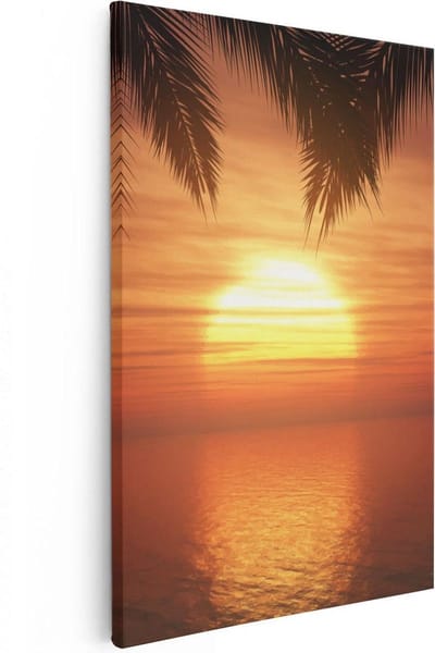 Artaza Canvas Schilderij Strand Zee - 20x30 cm - Klein - Wanddecoratie Zonsondergang - Muurdecoratie Woonkamer - Kamer Accessoires