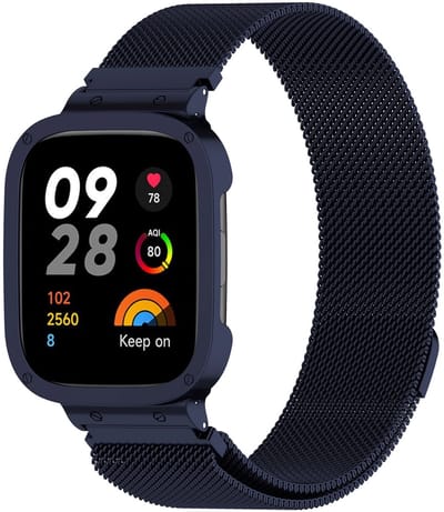 By Qubix - Milanese bandje met case - Donkerblauw - Geschikt voor Xiaomi Redmi Watch 3